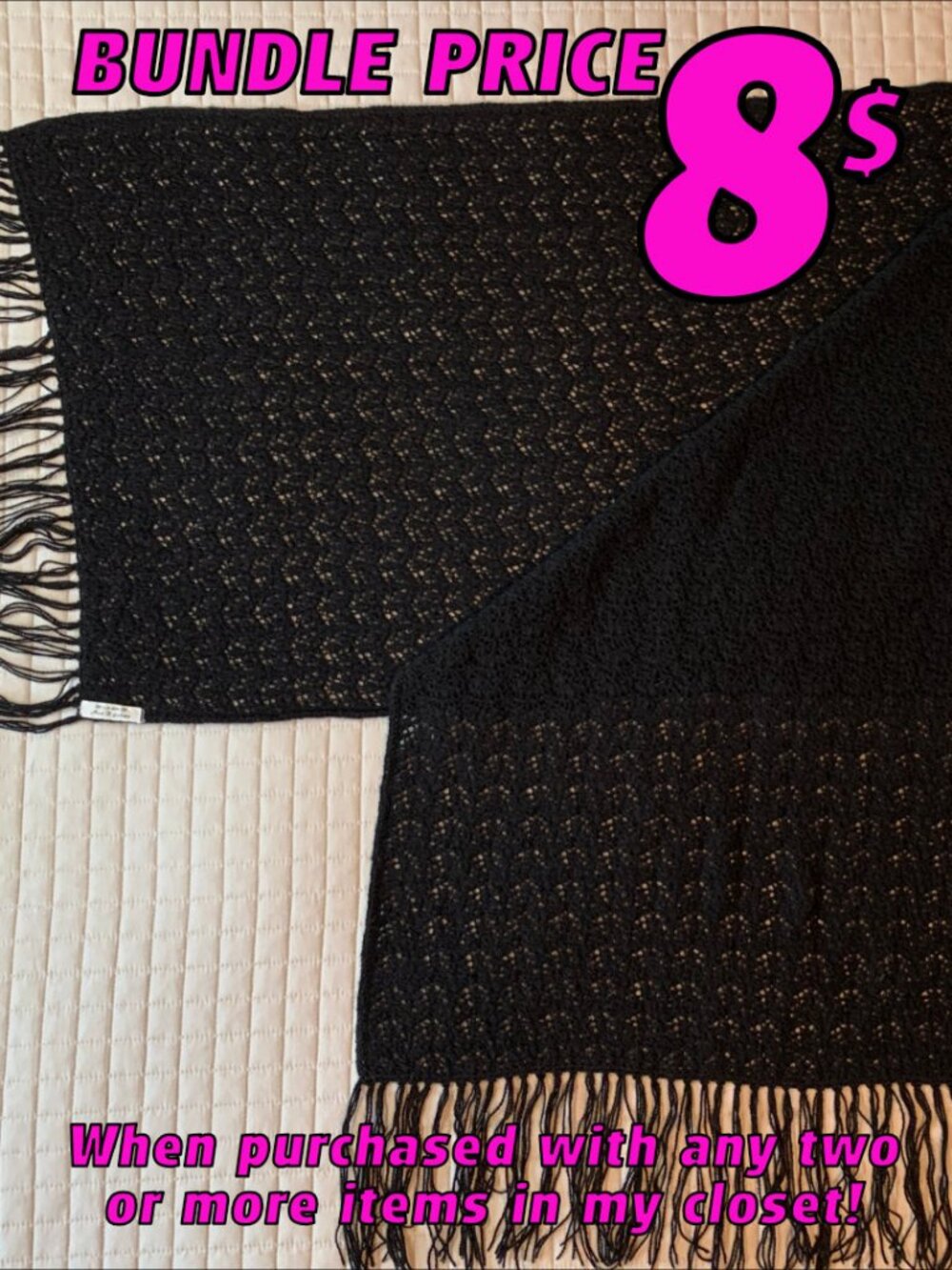 Hand-Knit Wool Black Scarf